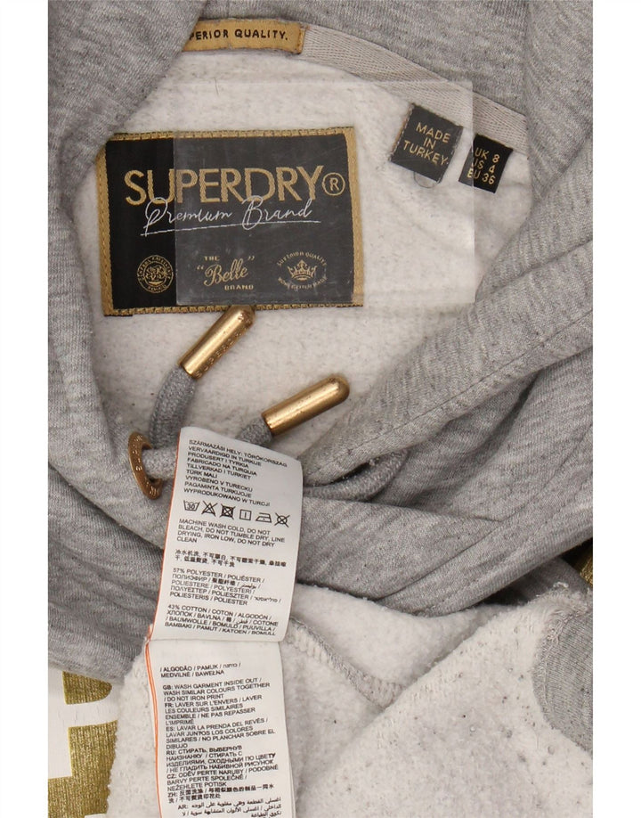 SUPERDRY Womens Oversized Crop Graphic Hoodie Jumper UK 8 Small Grey