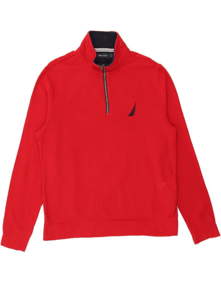 NAUTICA Mens Zip Neck Sweatshirt Jumper Small Red Vintage Nautica and Second-Hand Nautica from Messina Hembry 