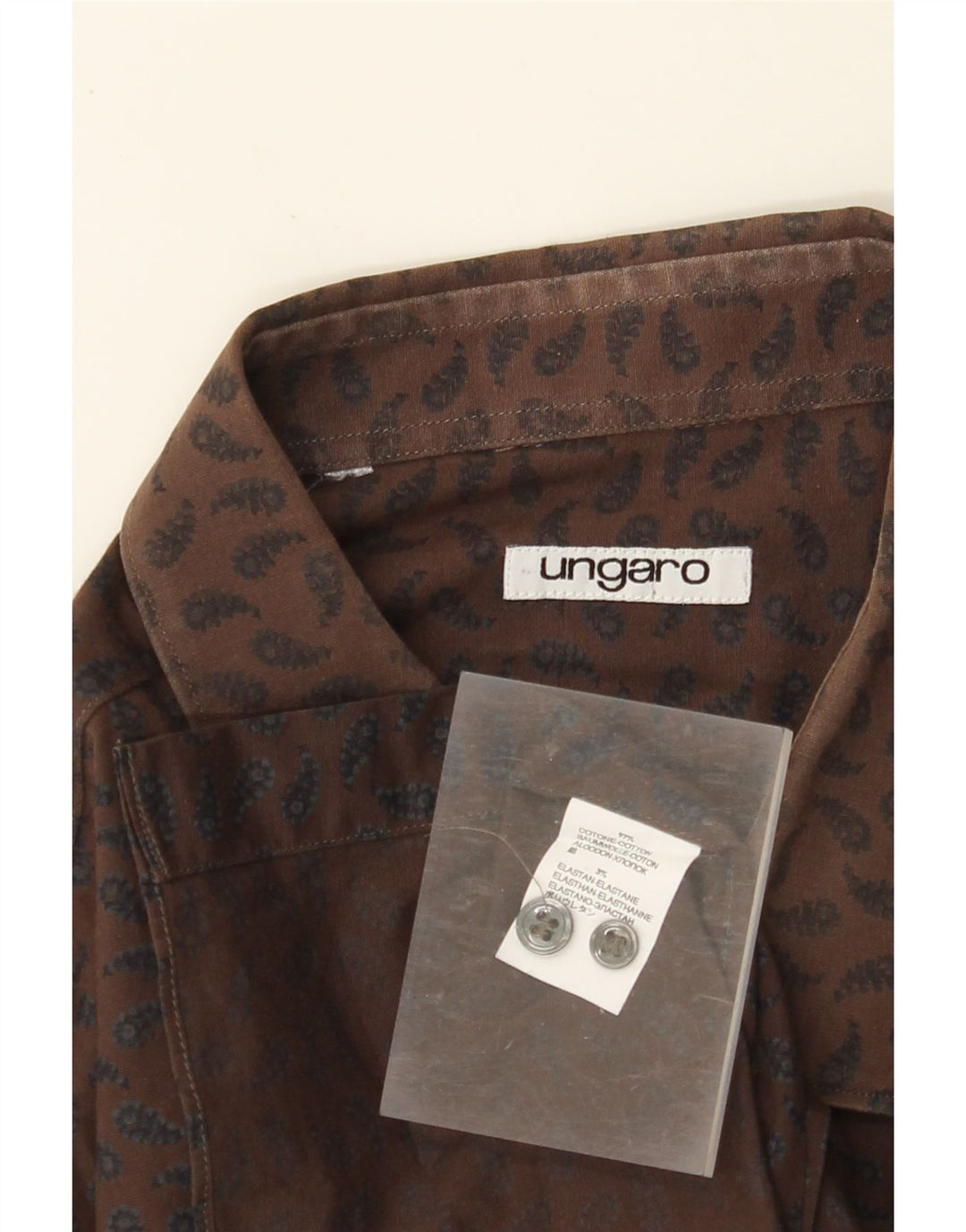 UNGARO Mens Shirt Large Brown Paisley Cotton
