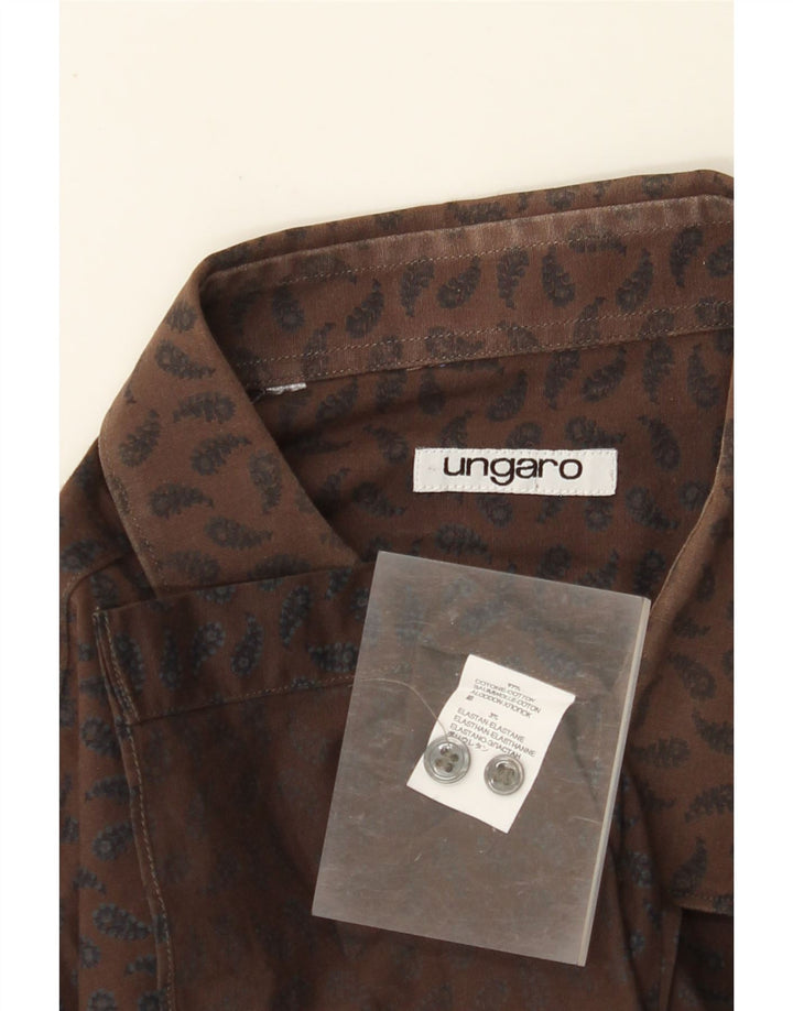 UNGARO Mens Shirt Large Brown Paisley Cotton