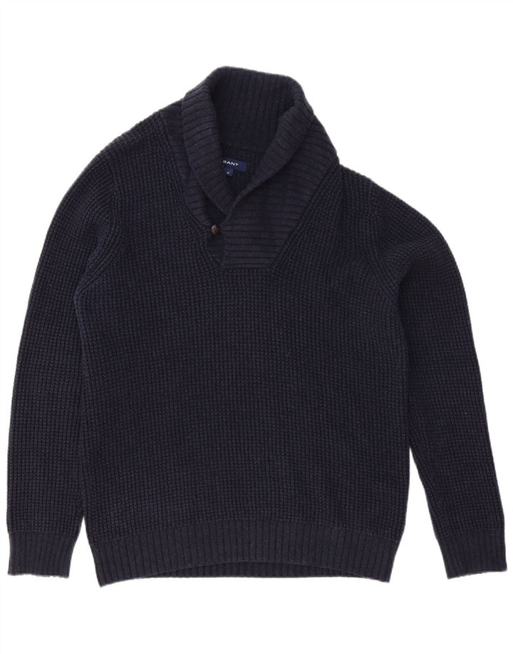 Gant Mens Shawl Neck Jumper Sweater Medium Navy Blue Cotton