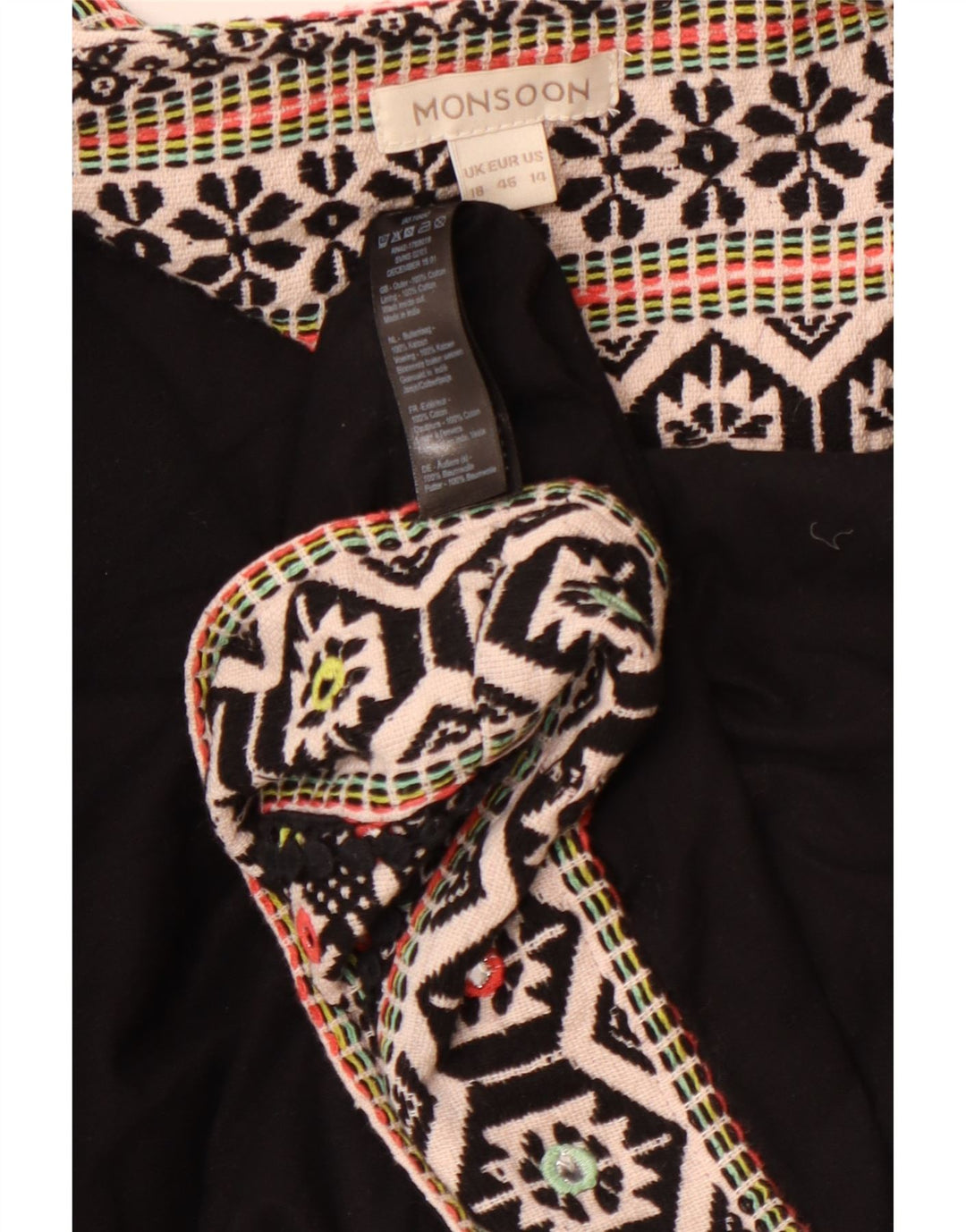 MONSOON Womens Open Bolero Jacket UK 18 XL Black Geometric Cotton