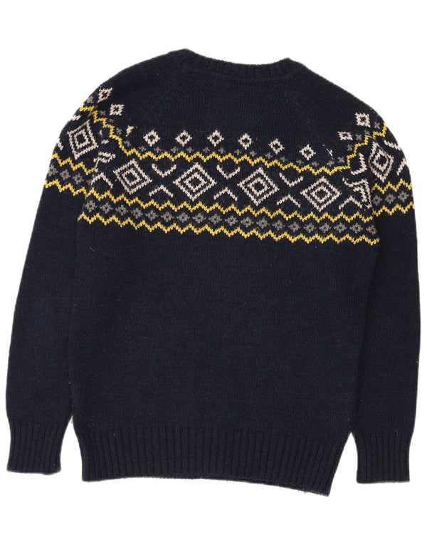 Superdry Mens Crew Neck Jumper Sweater Medium Navy Blue Fair Isle Acrylic