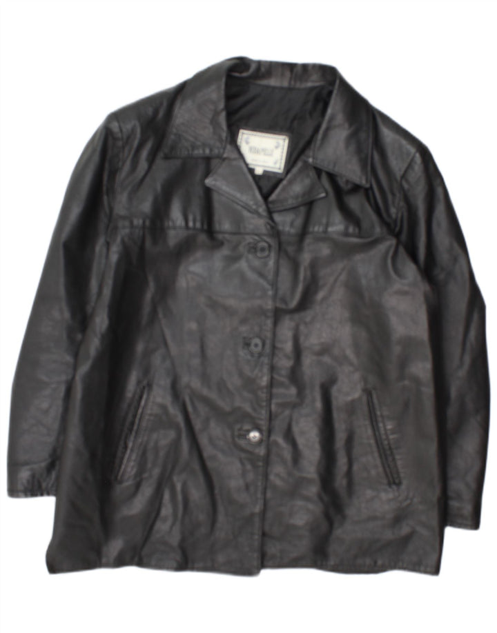 Vintage Womens 3 Button Leather Blazer Jacket UK 18 XL Black Leather