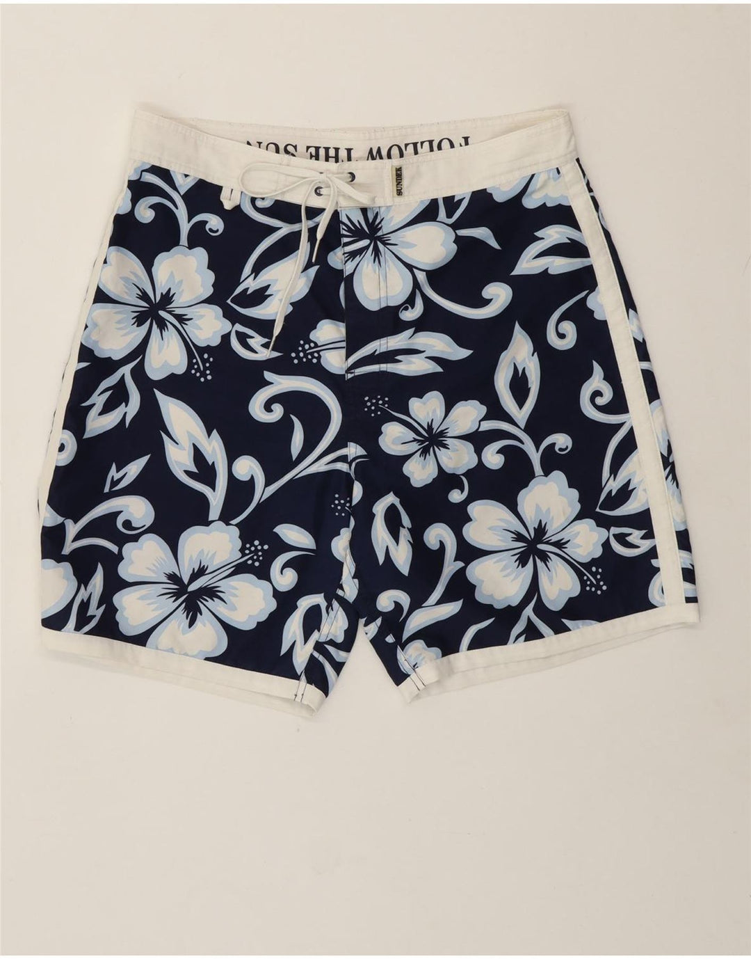 Sundek Mens Swimming Shorts Medium Navy Blue Floral Polyester Hawaiian