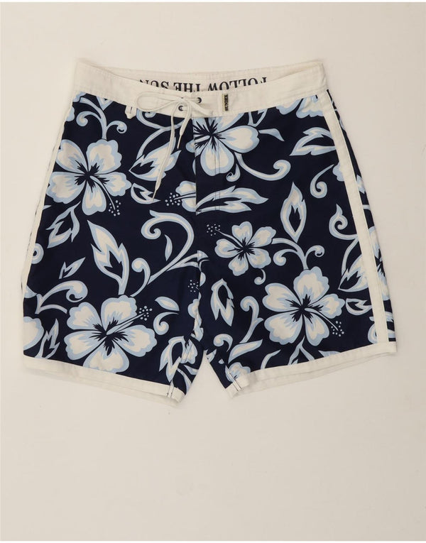 Sundek Mens Swimming Shorts Medium Navy Blue Floral Polyester Hawaiian