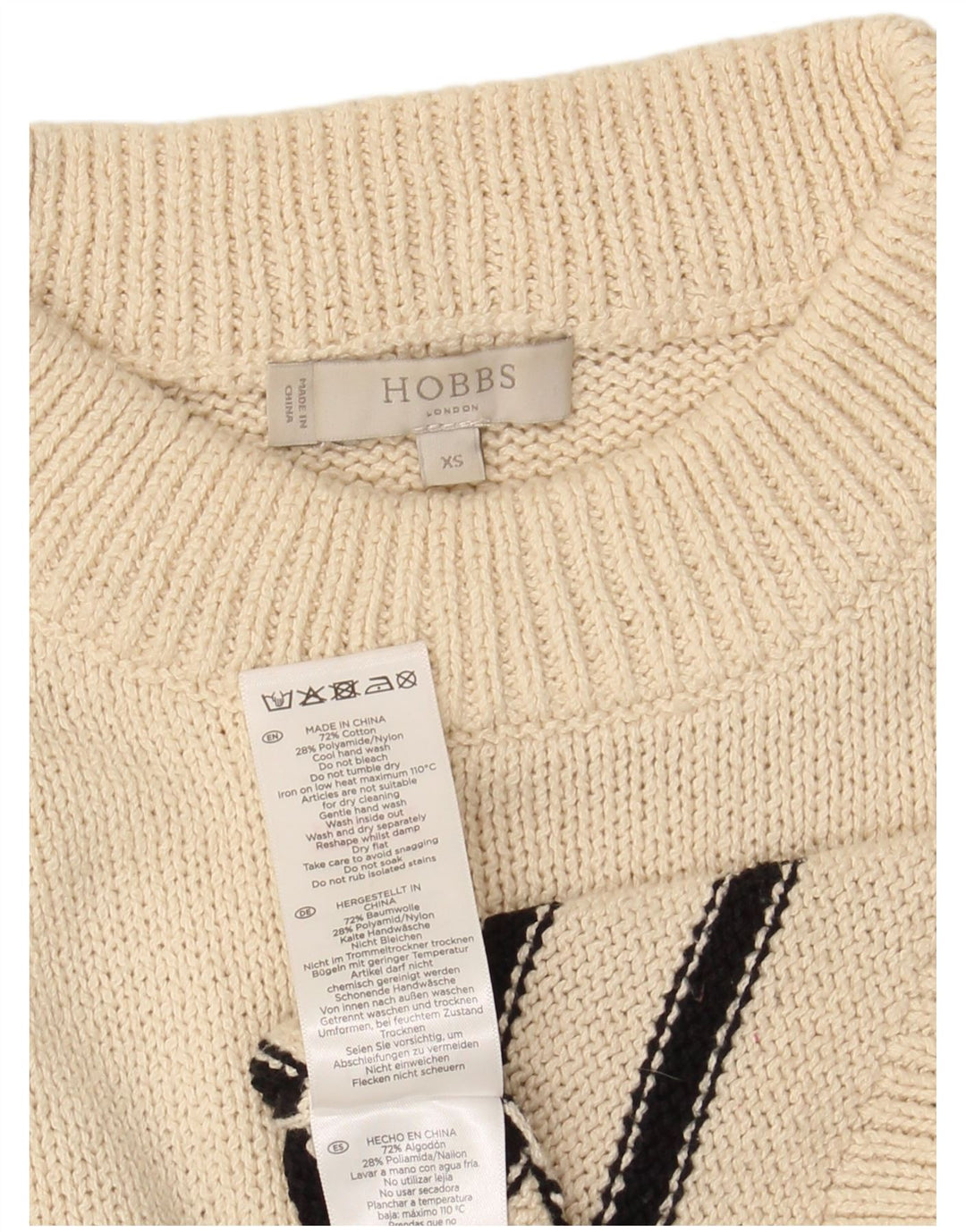 HOBBS Womens Oversized Crew Neck Jumper Sweater UK 6 XS Off White Striped