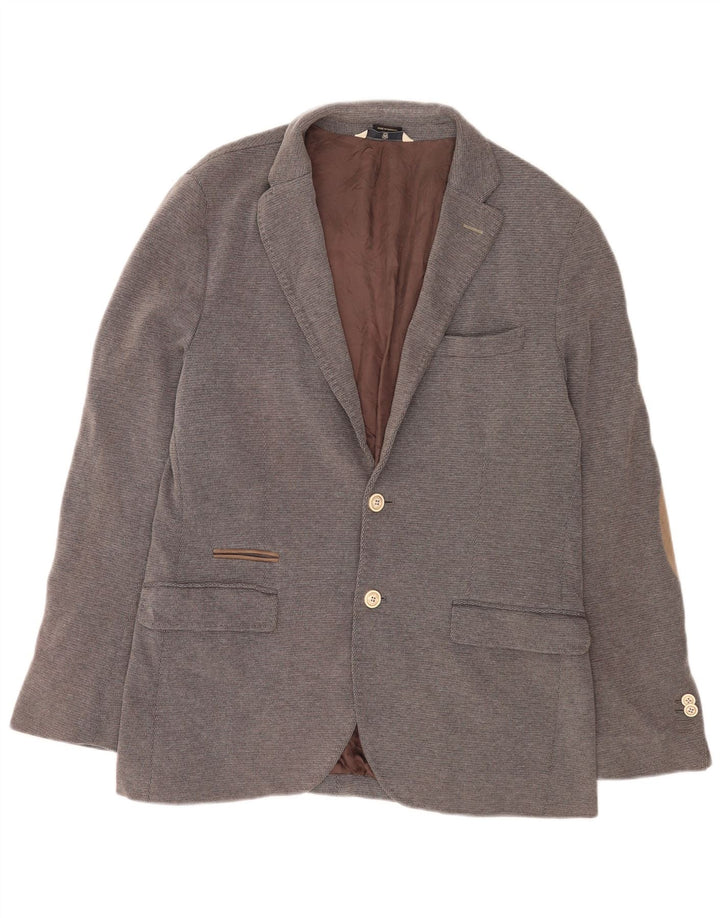 Massimo Dutti Mens 2 Button Blazer Jacket EU 52 Large Grey Cotton