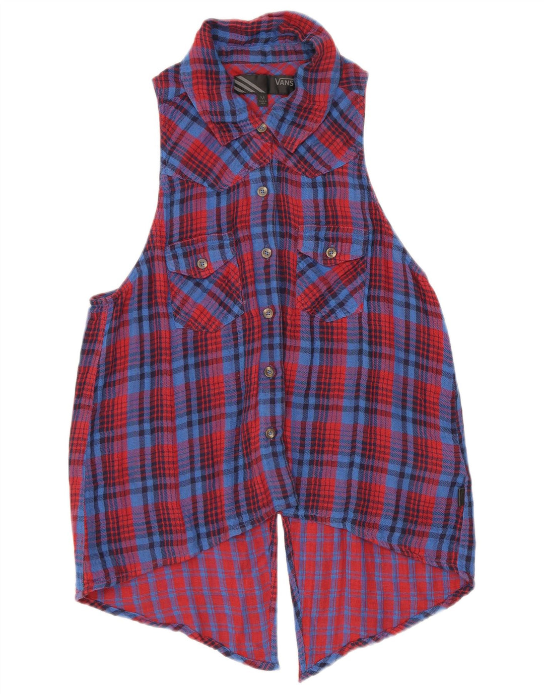 Vans Womens Sleeveless Shirt Blouse UK 12 Medium Red Check Cotton