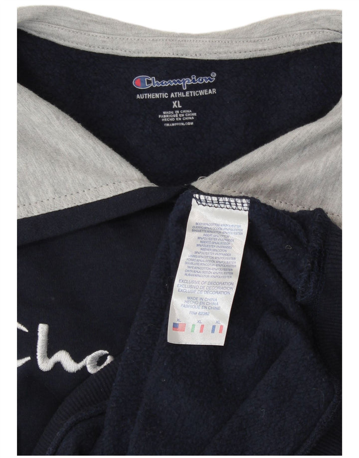 CHAMPION Womens Graphic Hoodie Jumper UK 18 XL Navy Blue Cotton