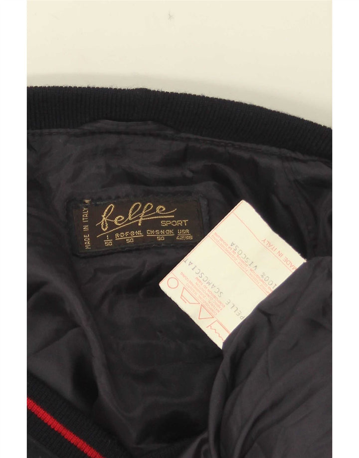 Belfe Mens Suede Bomber Jacket IT 50 Large Navy Blue Leather