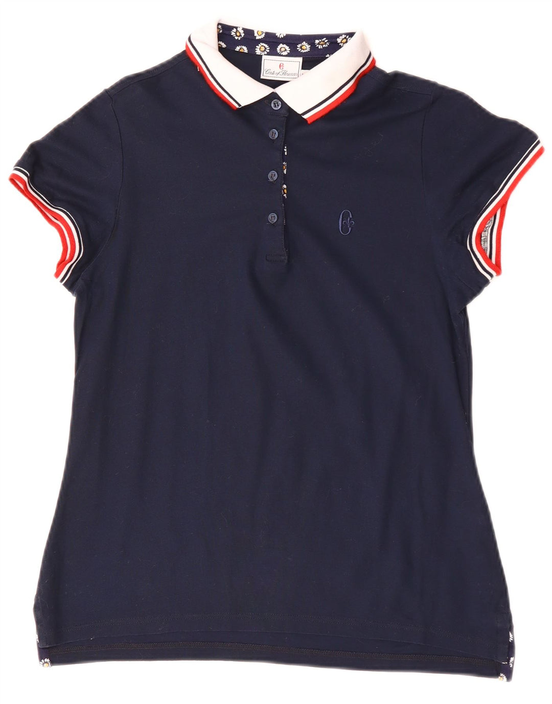 Conte of Florence Womens Polo Shirt UK 12 Medium Navy Blue Cotton