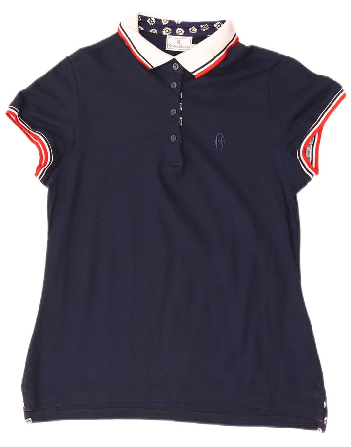 Conte of Florence Womens Polo Shirt UK 12 Medium Navy Blue Cotton