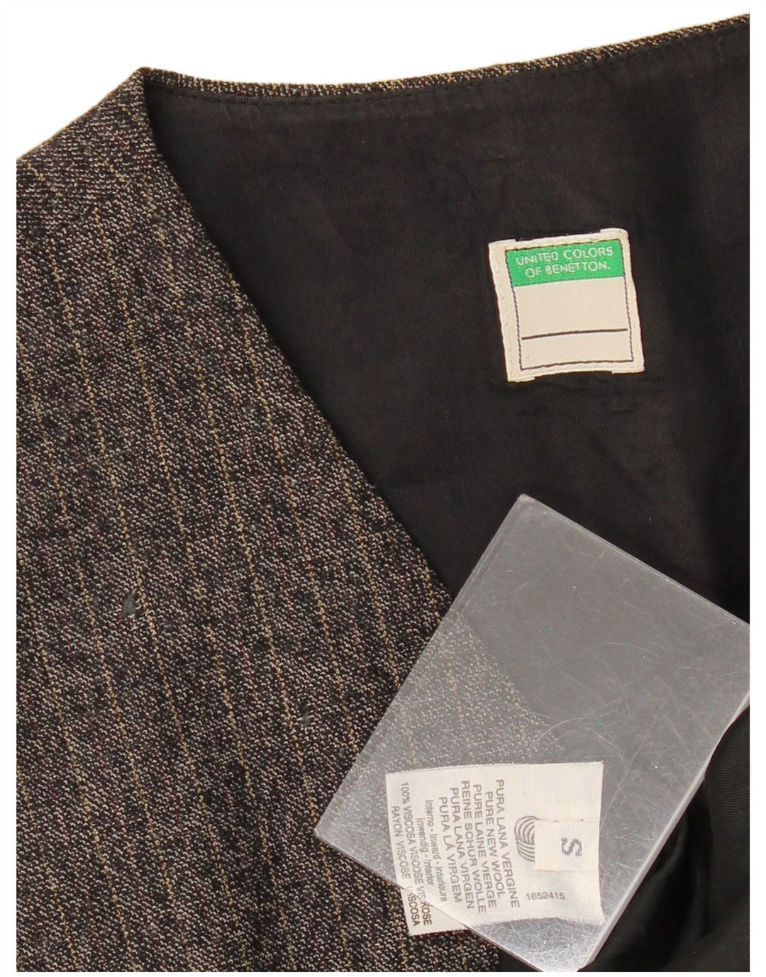 BENETTON Womens Longline Blazer Jacket UK 10 Small Grey Pinstripe