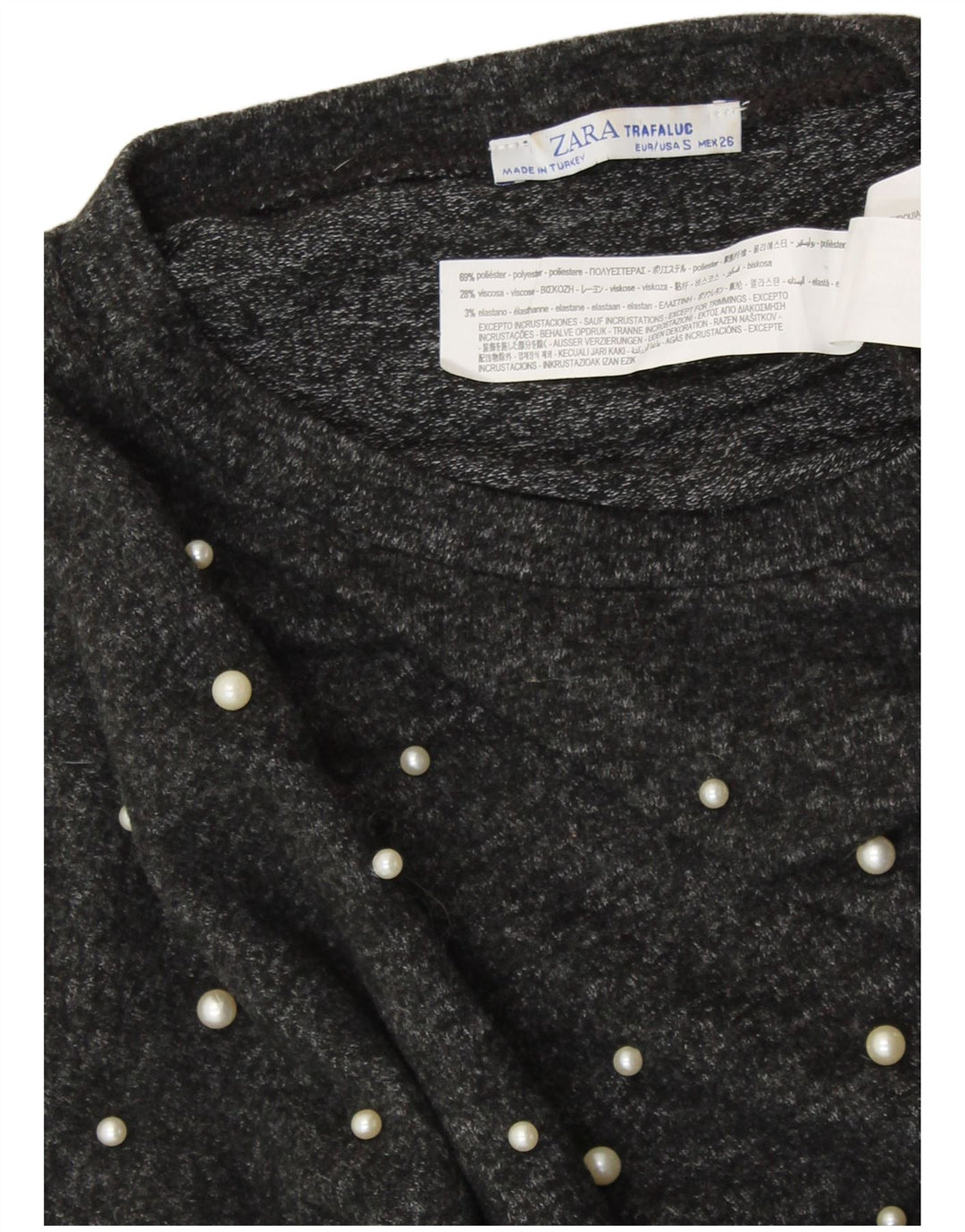 ZARA Womens Oversized Crop Top 3/4 Sleeve UK 10 Small Grey Viscose