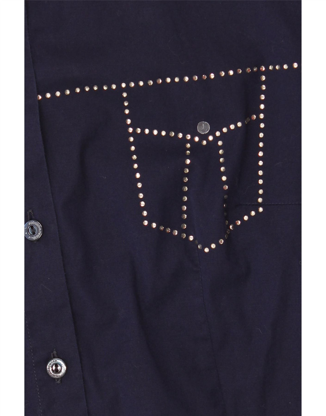 Roccobarocco Womens Graphic Shirt Blouse IT 44 Medium Navy Blue Cotton