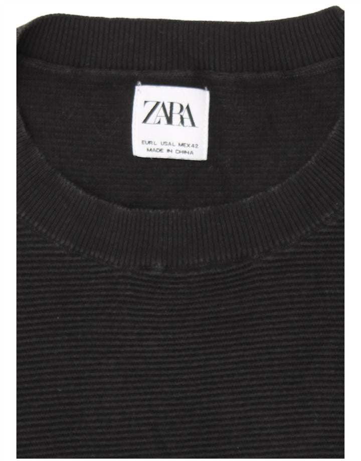 Zara Mens Crew Neck Jumper Sweater Large Black