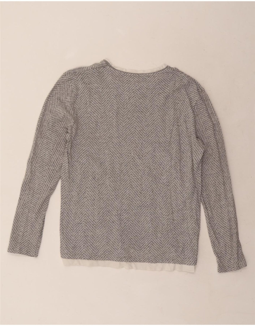 Zara Mens Top Long Sleeve Large Grey Herringbone