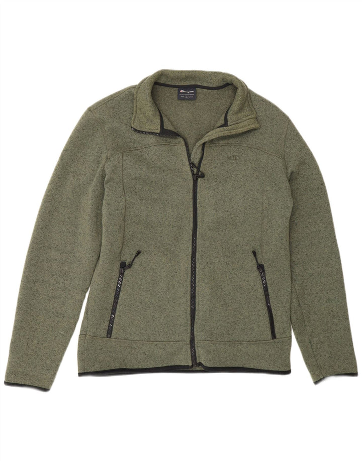 Champion Mens Tracksuit Top Jacket Large Khaki Flecked Polyester
