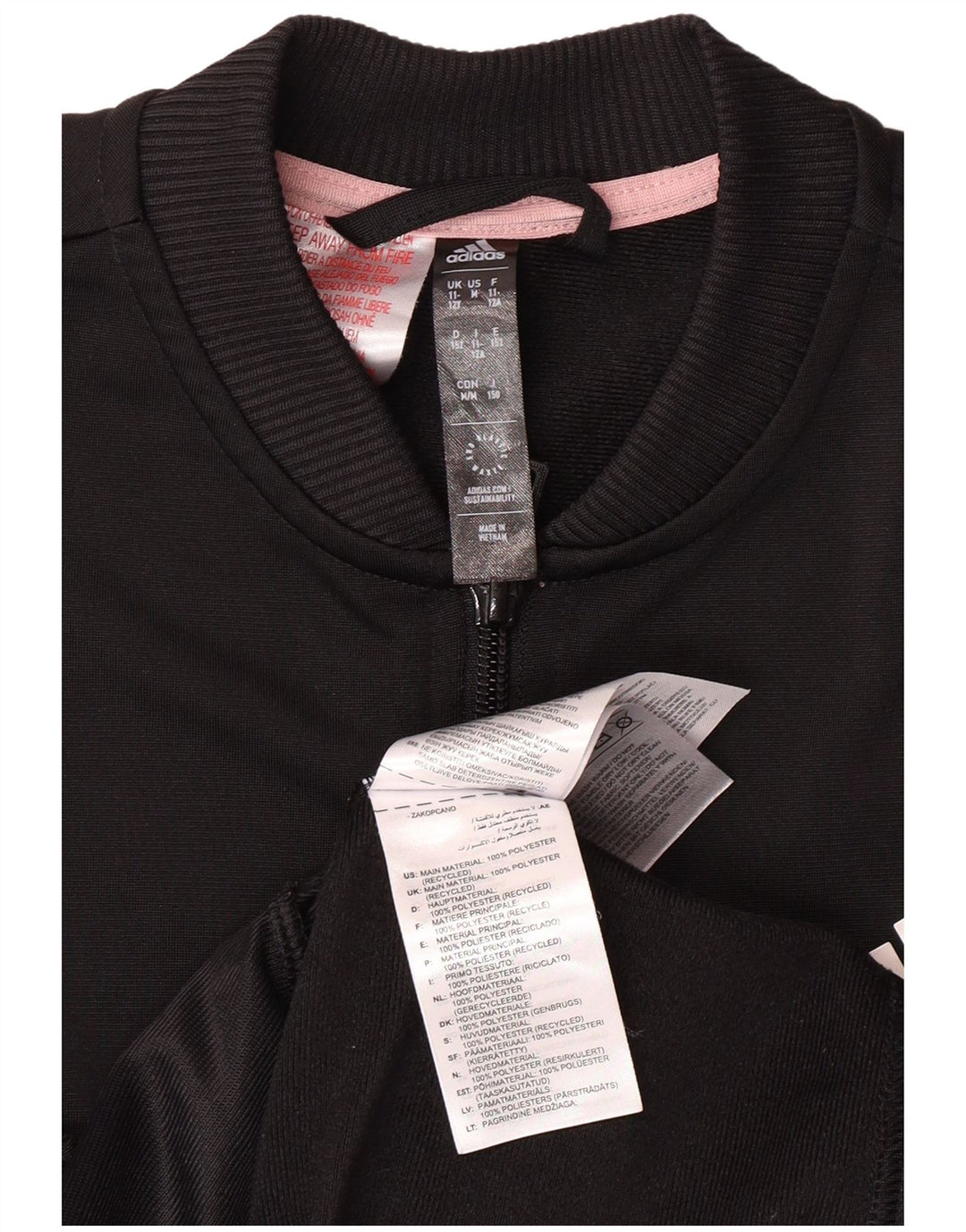 ADIDAS Girls Tracksuit Top Jacket 11-12 Years Black Polyester