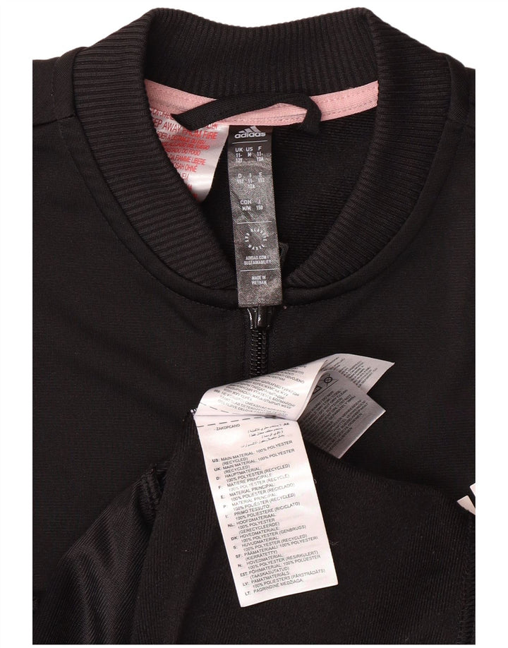 ADIDAS Girls Tracksuit Top Jacket 11-12 Years Black Polyester