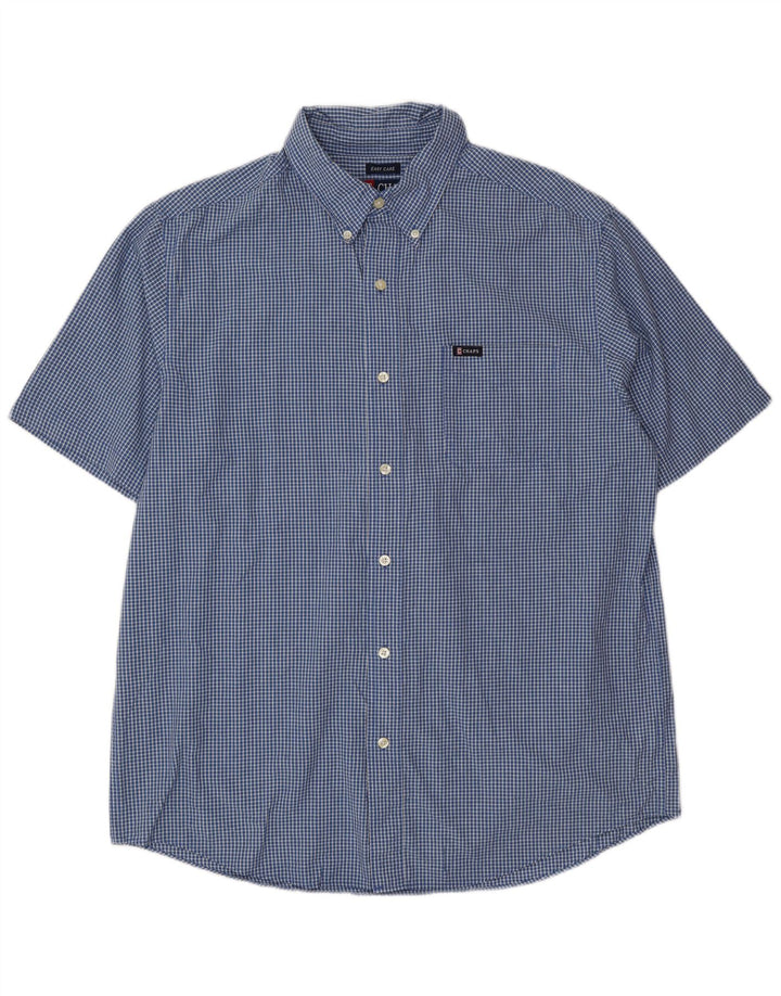 Chaps Mens Short Sleeve Shirt Large Blue Check Cotton