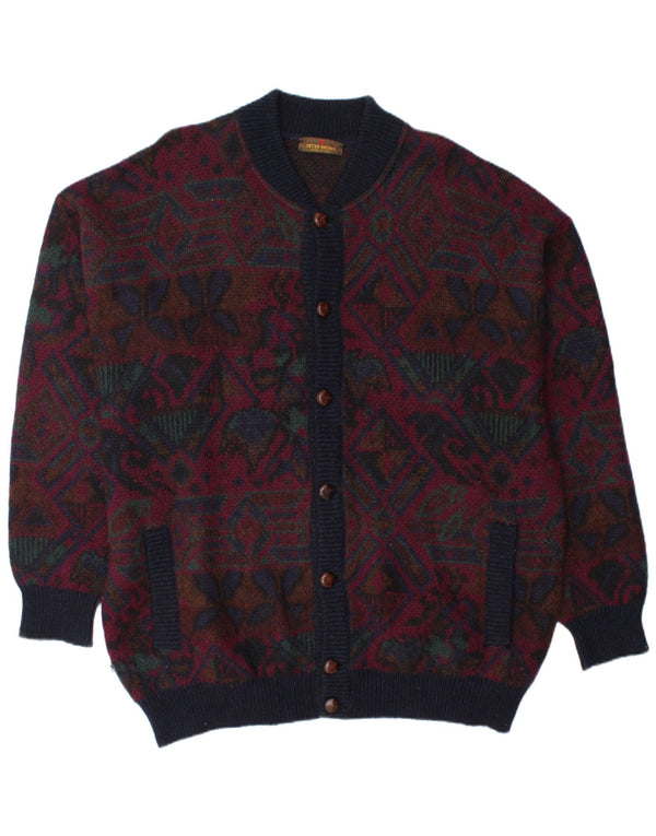 PETER BROWN Mens Cardigan Sweater IT 58 3XL Burgundy Fair Isle