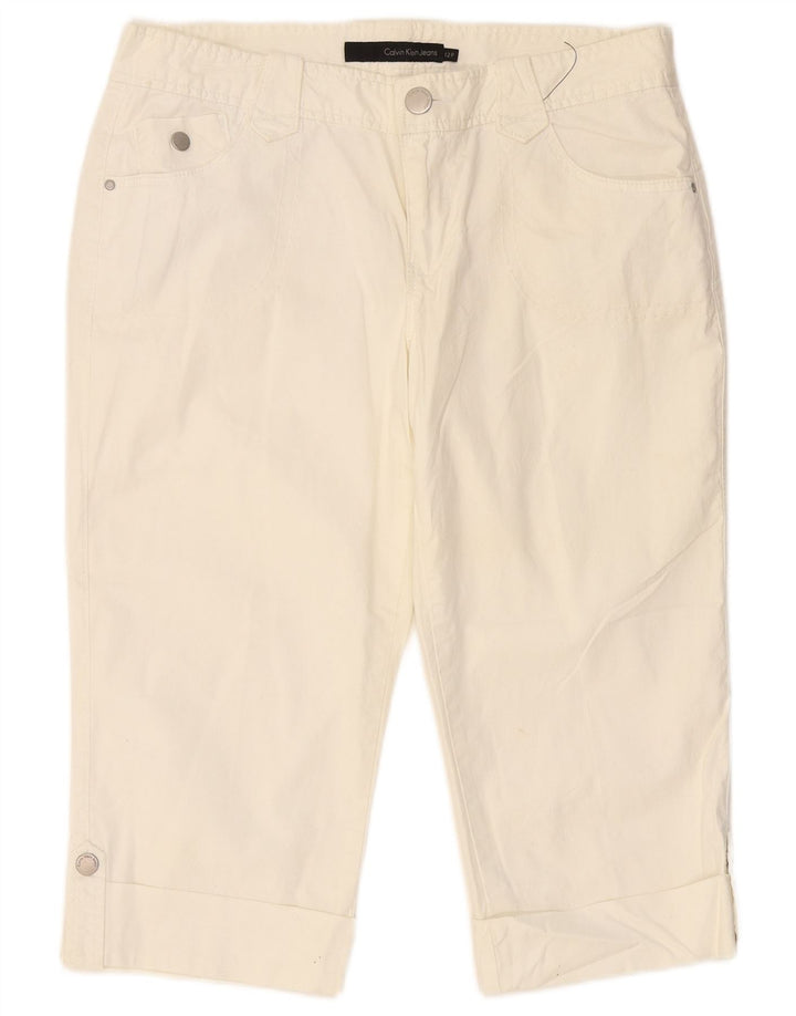 CALVIN KLEIN Womens Slim Capri Trousers US 12 Large W34 L19  Off White