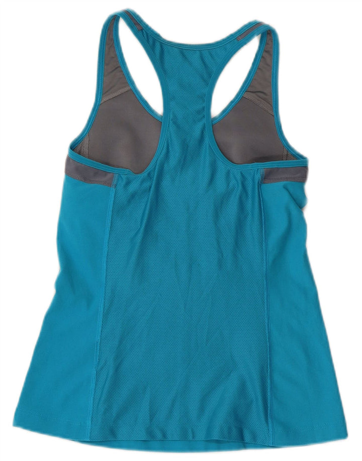 NIKE Womens Dri Fit Graphic Vest Top UK 12 Medium Blue Colourblock