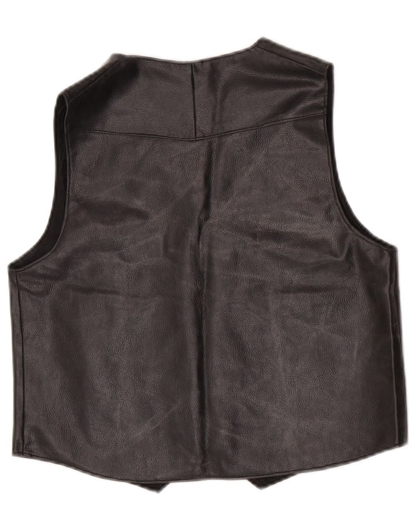 Vintage Womens Leather Waistcoat UK 14 Medium Black