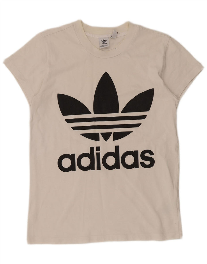 ADIDAS Womens Oversized Graphic T-Shirt Top UK 2 2XS White Cotton