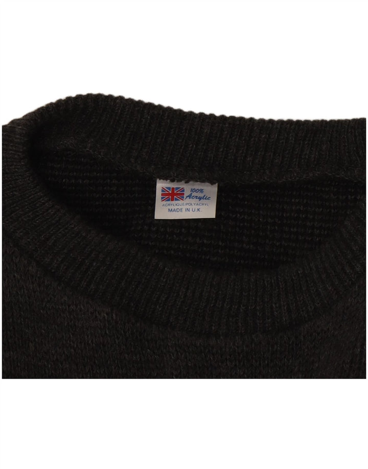 VINTAGE Mens Boat Neck Jumper Sweater Large Black Colourblock Acrylic