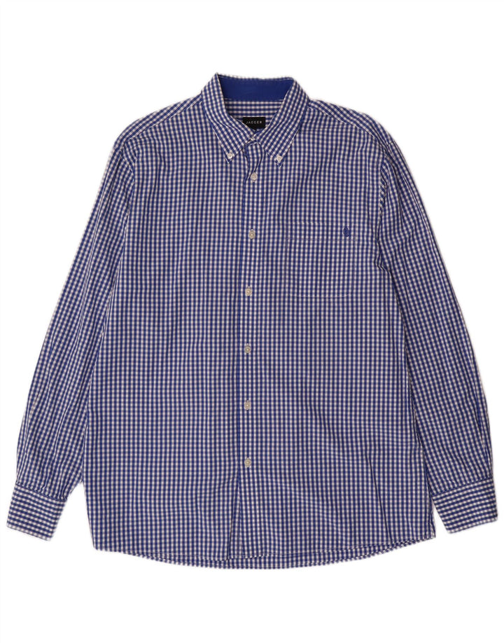 Jaeger Mens Shirt Large Blue Gingham Cotton