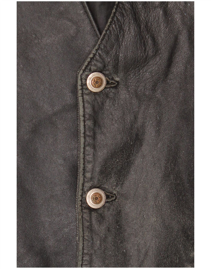 VINTAGE Mens Leather Waistcoat IT 52 Large Black Leather