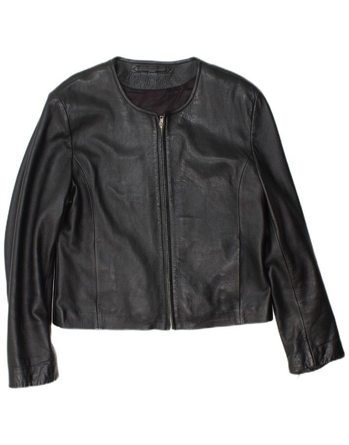 RABERG Womens Crop Leather Jacket EU 42 Large Black Leather
