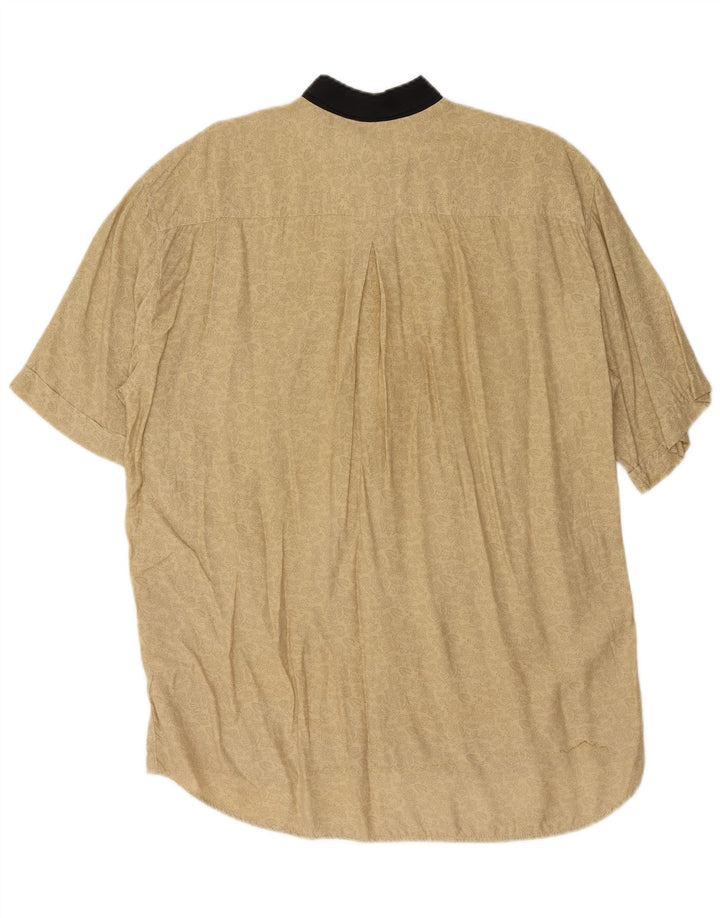 Mac Fashion Mens Short Sleeve Loose Fit Shirt Small Beige Floral Viscose