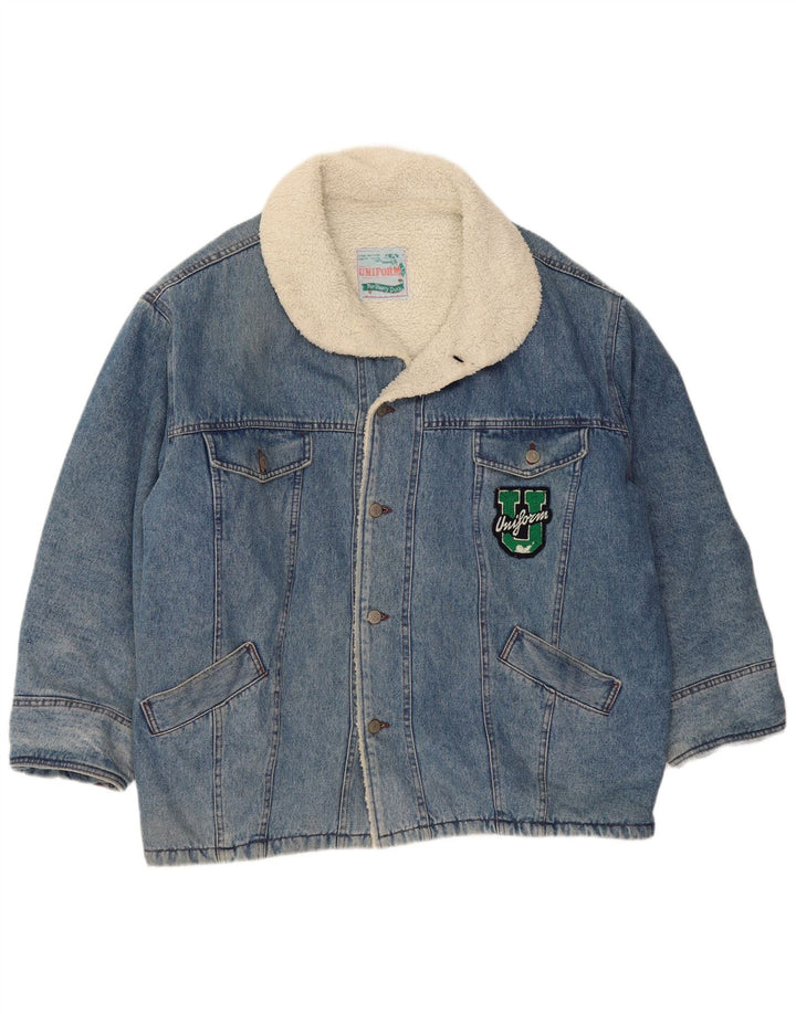 UNIFORM Mens Denim Sherpa Jacket UK 42 XL Blue