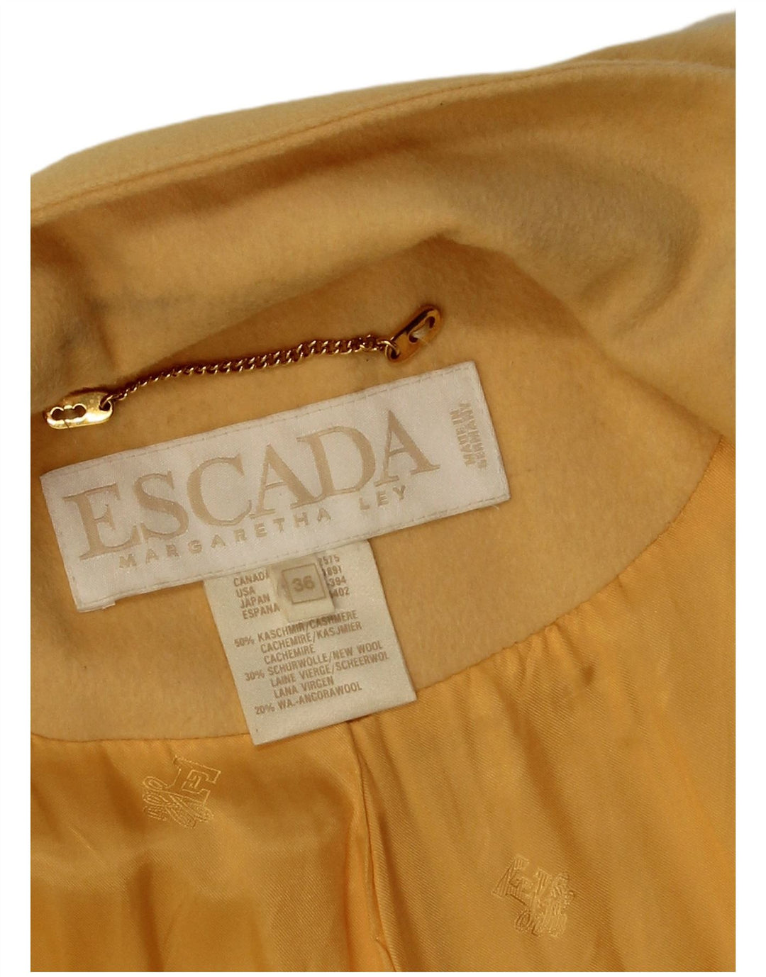 Escada Womens Margaretha Ley Oversized Overcoat EU 36 Small Yellow Cashmere