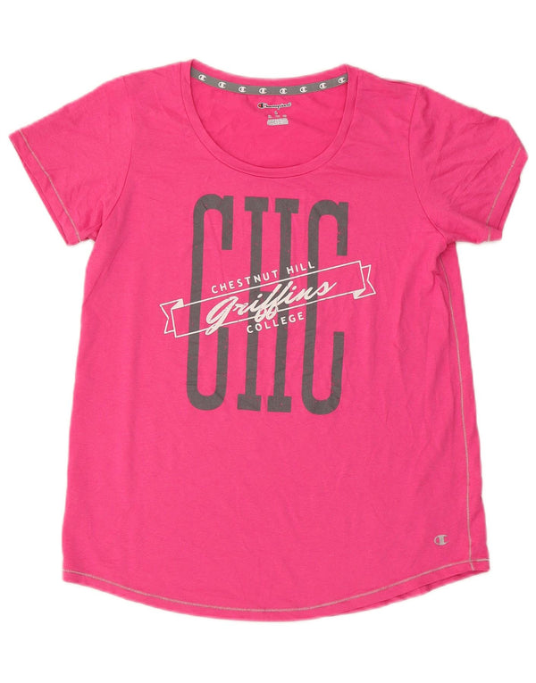 Champion Womens Graphic T-Shirt Top UK 14 Large Pink Polyester