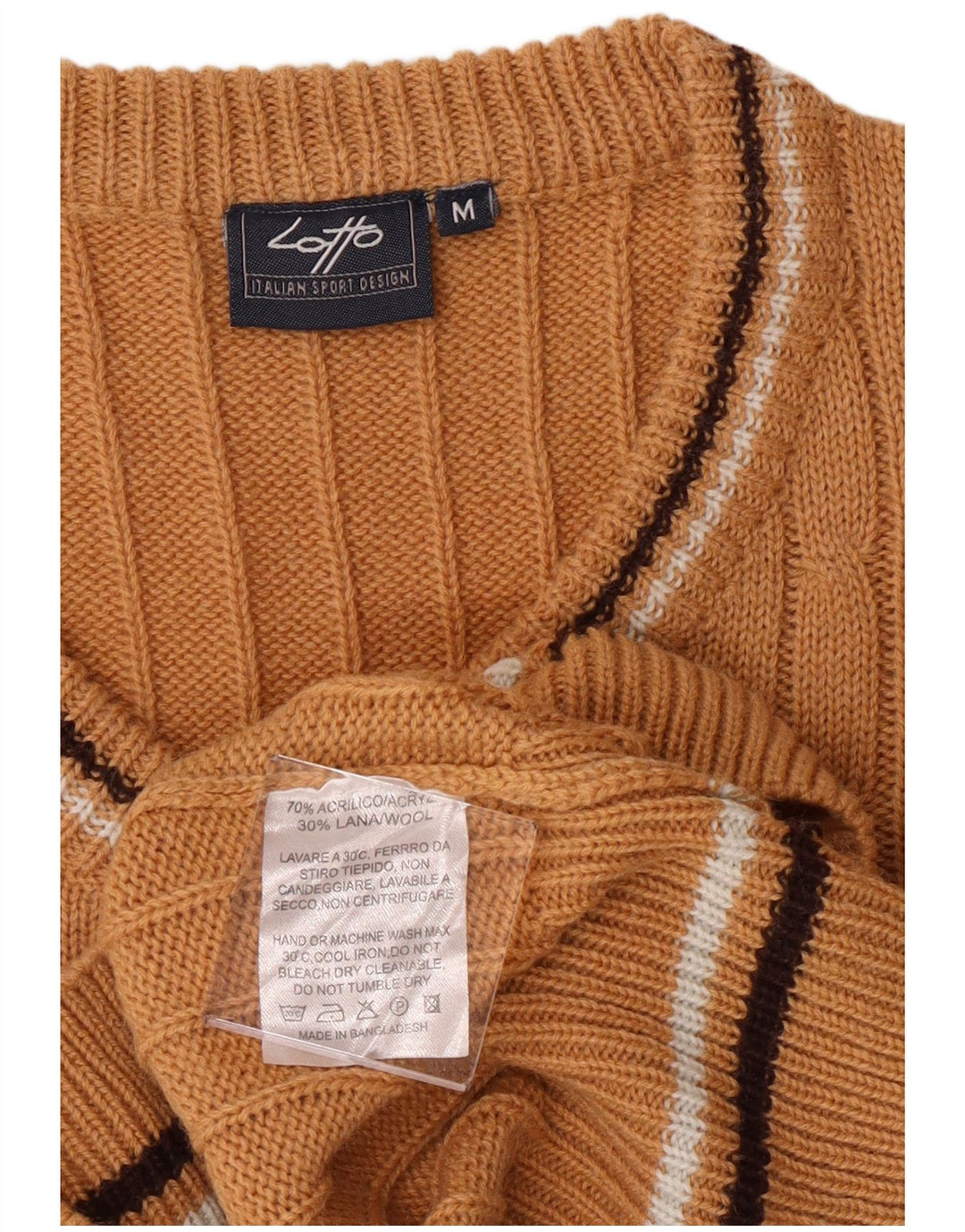 Lotto Mens V-Neck Jumper Sweater Medium Brown Acrylic