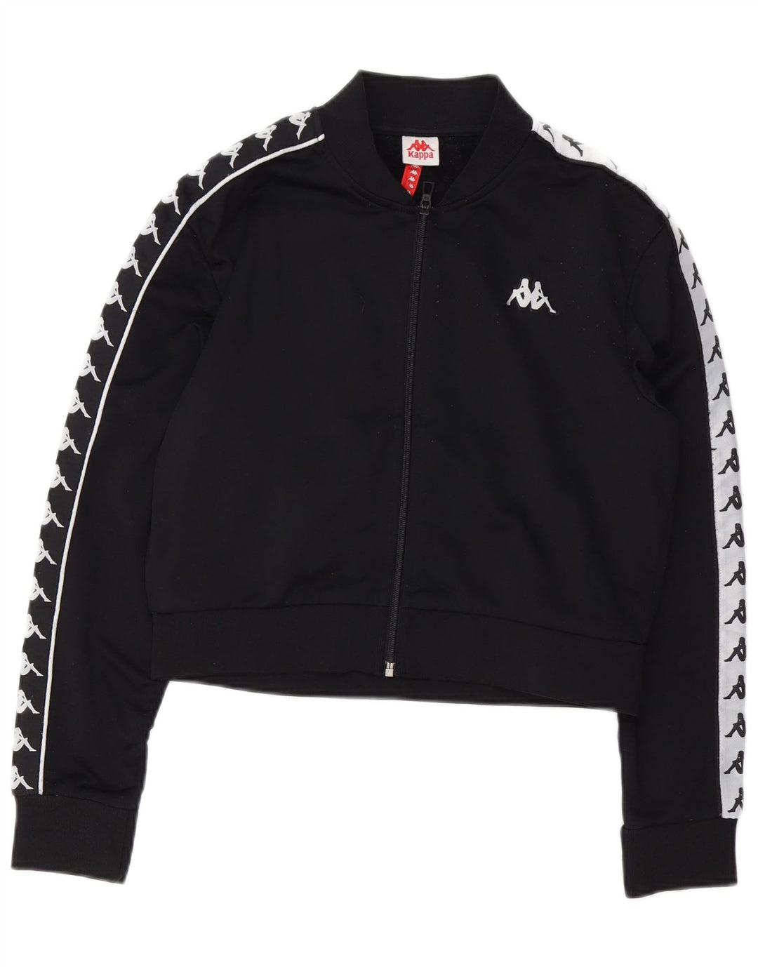 Kappa Womens Graphic Crop Tracksuit Top Jacket UK 14 Medium Black Polyester