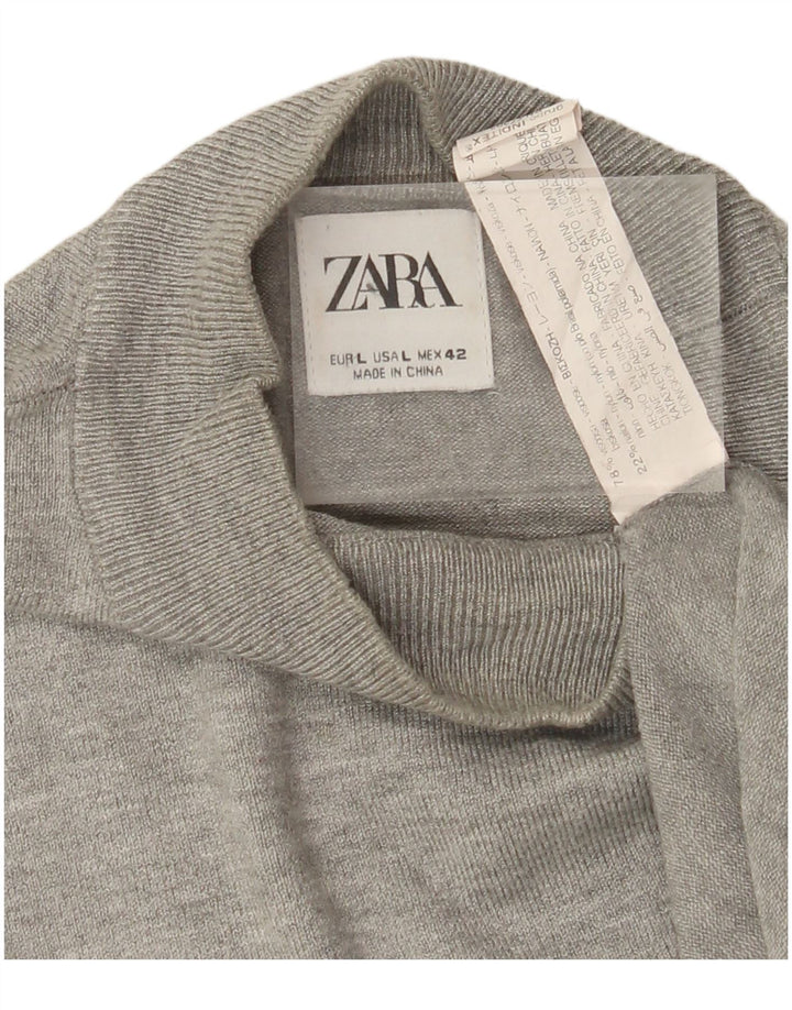 ZARA Womens Short Sleeve Turtle Neck Jumper Sweater UK 16 Large Grey