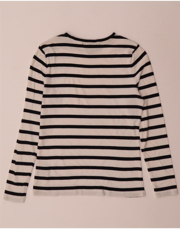 RALPH LAUREN Womens Top Long Sleeve UK 12 Medium White Striped Cotton