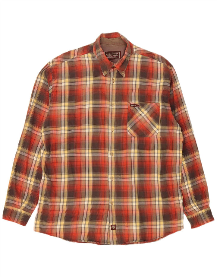 Marlboro Classics Mens Checked  Flannel Shirt XL Red Plaid Cotton