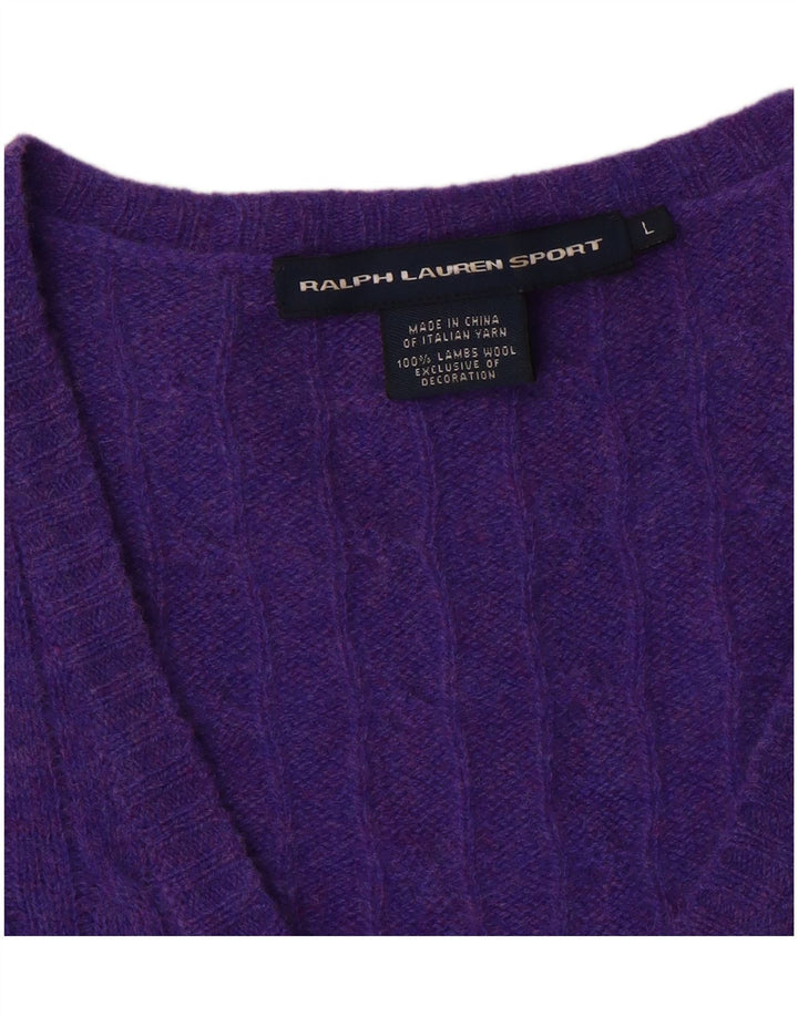 Ralph Lauren Womens V-Neck Jumper Sweater UK 14 Large Purple Wool