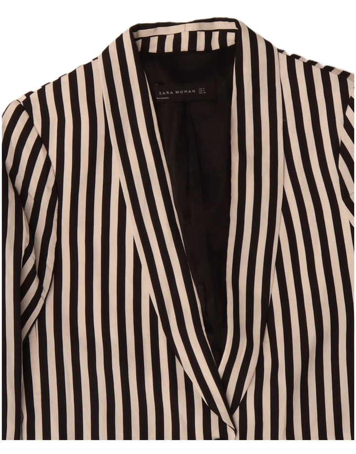 ZARA Womens 1 Button Blazer Jacket UK 12 Medium Black Pinstripe Polyester