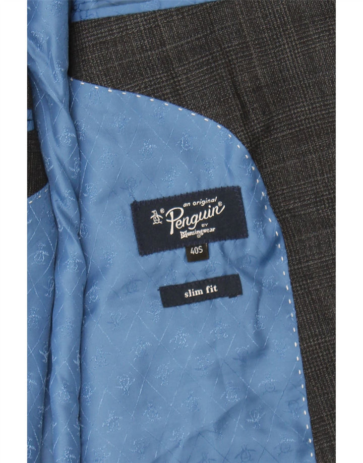 PENGUIN Mens Slim Fit 2 Button Blazer Jacket UK 40 Large Black Check Vintage Penguin and Second-Hand Penguin from Messina Hembry 