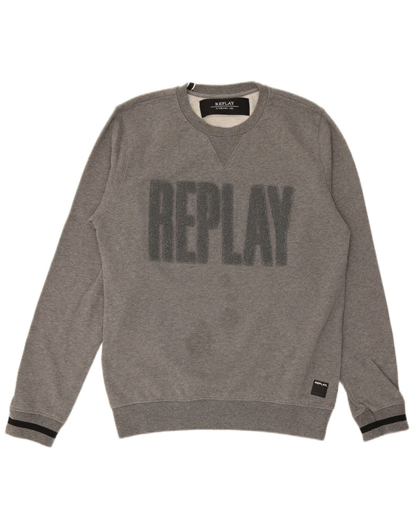 REPLAY Mens Graphic Sweatshirt Jumper Large Grey