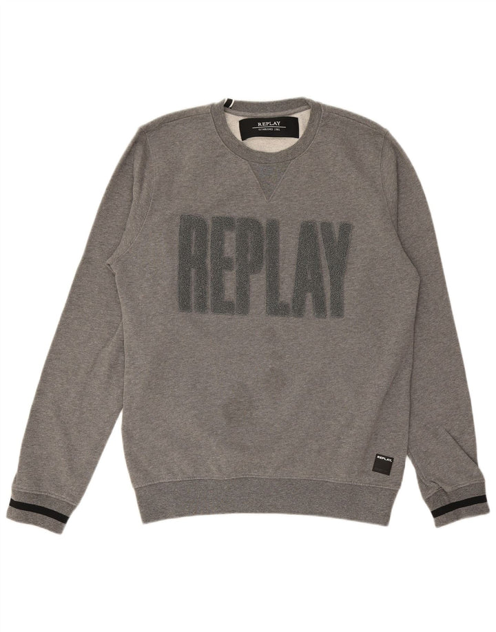REPLAY Mens Graphic Sweatshirt Jumper Large Grey