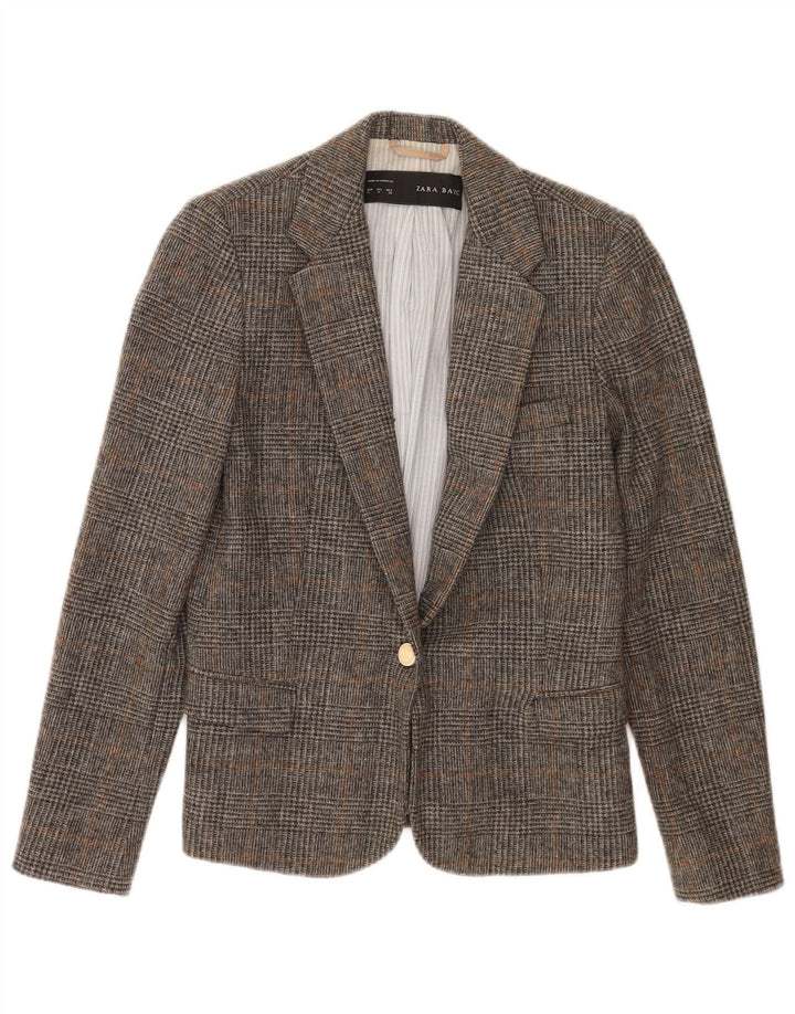Zara Womens 1 Button Blazer Jacket UK 12 Medium Grey Check